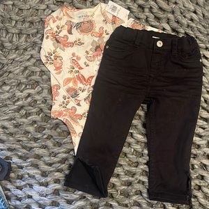 Black h&m pant 6-9 months, old navy floral shirt 6-12 months